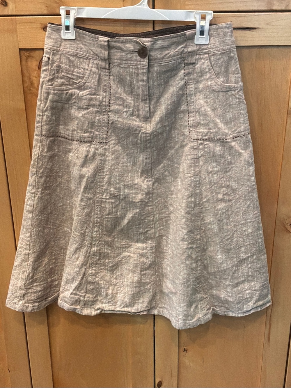 Women’s Linen Cotton Blend Skirt, Willi Smith, Size 8 Tan w Brown Stitch Accents